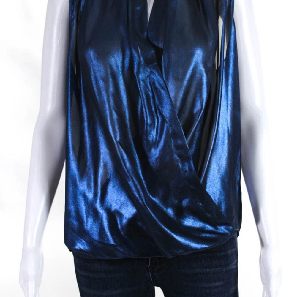 Parker Women’s V-Neck Sleeveless Wrap Front Blouse Blue Size M